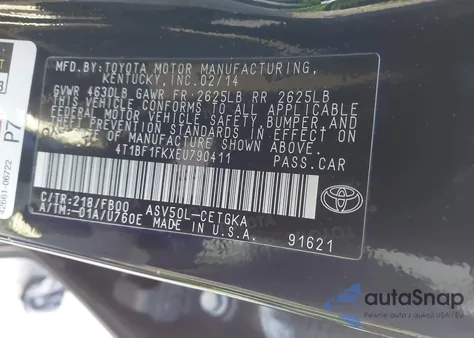 2014 Toyota Camry Xle from USA, damaged, VIN 4T1BF1FKXEU790411